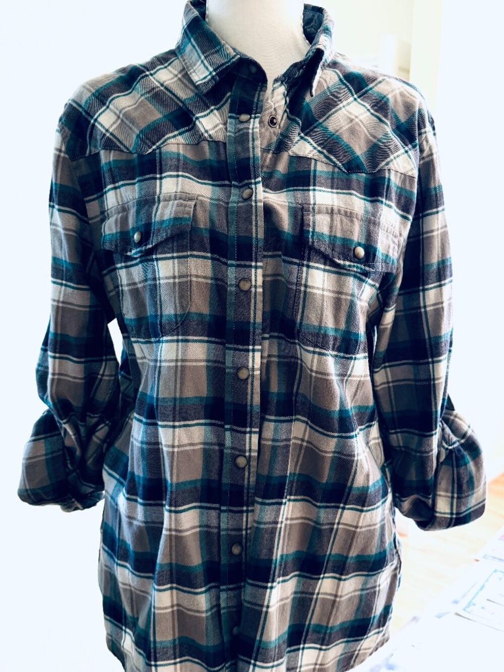 Cozy, Western-style, long-sleeve plaid flannel shirt- Super Cute!
